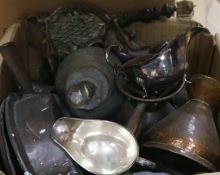 A quantity of brass, pewter and plated items