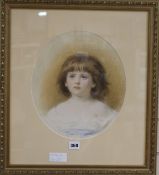 Edward Taylor (19th century), Portrait of a young girl, watercolour, tondo, 31 x 27cm