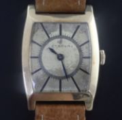 A gentleman's stylish 14ct gold Eterna manual wind wrist watch, with tonneau shaped case and baton