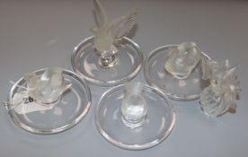 Five Lalique glass ornaments