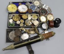 A collection of wrist and pockets watches and other items.