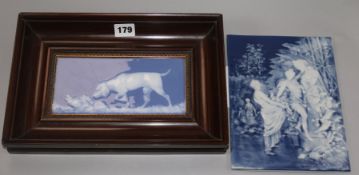 Two French pate-sur-pate plaques of a dog and pan the latter, signed 'L.pauliat'