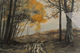 L. H. Walker, watercolour, woodland scene, 35 x 54cm