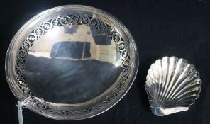 A 1930's silver pedestal bowl and a silver shell dish.