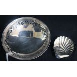 A 1930's silver pedestal bowl and a silver shell dish.