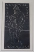 Eric Gill (1882-1940)wood engravingMadonna and child, Christmas card design 1937, signed in the