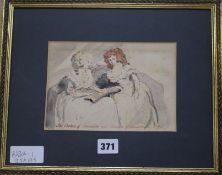 Ink and wash study, The Duchess of Devonshire and Countess of Bressborough, dated 1799, 13 x 19cm