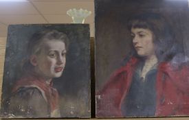 English School, two unframed oil portraits, largest 53 x 43cm