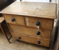 A Victorian stripped pine chest of drawers, W.84cm