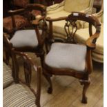 A pair of reproduction mahogany corner chairs