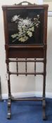 A Victorian mahogany firescreen inset Chinese silk embroidery H.111cm