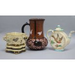 A Brownfield dresser style vase and an aesthetic movement teapot and jug