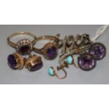 A group of gold mounted jewellery including a diamond set ring and a diamond set "1903" brooch.