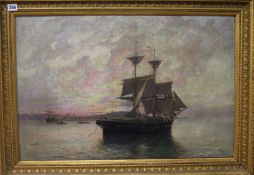 F. Clifton, oil on canvas, shipping in harbour, signed, 50 x 75cm