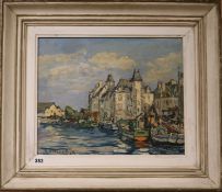 R. Leforestier, oil on board, French harbour scene, signed, 32 x 40cm