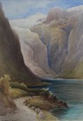 Sydney E. Hart, pair of watercolours, mountain lake, 35 x 24cm