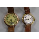 Two lady's 9ct gold manual wind wrist watches.