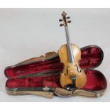 A violin with two piece back, bearing a label for Vasciscus Gobetti Fecit, overall 23.5in., cased