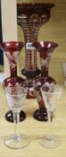 A ruby overlay vase and pair of glasses