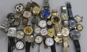 Twenty six assorted mainly gentleman's wrist watches, including silver.