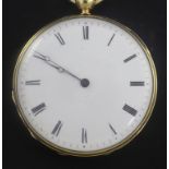 An early 20th century Swiss 18kt gold keywind cylinder fob watch with enamelled portrait of a