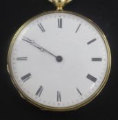 An early 20th century Swiss 18kt gold keywind cylinder fob watch with enamelled portrait of a