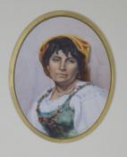 Greek School, watercolour of a woman, indistinctly signed, 14.5 x 11cm