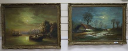 Wheeler, pair of oils on canvas, Old Maid's Cottage, Lee and river landscape 50 x 75cm