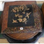 Three various trays and an inlaid panel