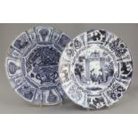 Two Delft blue and white dishes, late 17th century, each painted in imitation of Chinese Kraak