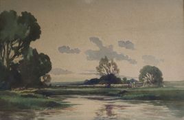 Edwin Harris, watercolour, river landscape, 37 x 55cm