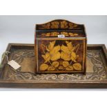 An oak tray and letter rack