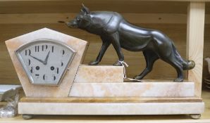 Art Deco clock with wolf and pendulum aned key