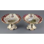 A rare pair of George Grainger & Co. Worcester topographical dessert comports, c.1846, each piece