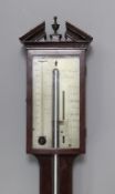 An early 19th century mahogany stick barometer, by William Wright of Ongar, with silvered scale