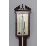 An early 19th century mahogany stick barometer, by William Wright of Ongar, with silvered scale