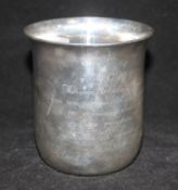 A late 1930's silver beaker vase with latin inscription, Edward Barnard & Sons Ltd, London, 1939,