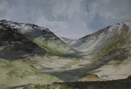 David Green, watercolour, Hard Knott Pass, signed, 25 x 36cm