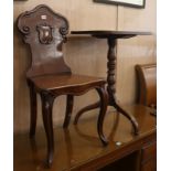 A Regency mahogany tilt top wine table and a Victorian mahogany hall chair (2) H.72cm