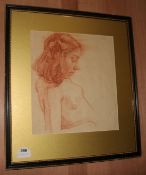 A sanguine chalk study of a girl, signed Lewis, 40 x 36cm