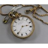 A lady's 18ct gold fob watch by Thomas Russell & Son and a 9ct gold albert chain.