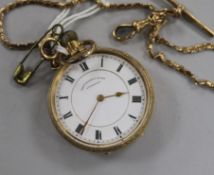 A lady's 18ct gold fob watch by Thomas Russell & Son and a 9ct gold albert chain.