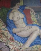 Modern British, oil on canvas, nude study, painted to the reverse of the canvas, the other side