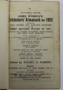 A Wisden Cricketers' Almanack for 1922, hardback, rebound