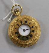 A Swiss 18ct gold half hunter fob watch.