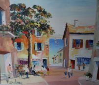 George Hann, oil on canvas, Meditteranean French town scene, signed, 50 x 60cm