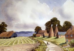 Ray Campbell Smith, watercolour, Elpiechs Farm, Goudhurst, 27 x 37cm