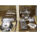 A pair of plated entree dishes, cased, a set of dessert eaters and other assorted plated wares