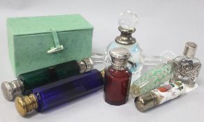 A collection of eight scent bottles, variously-mounted including a 19th century lachrymatory