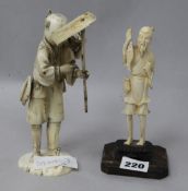 A Japanese sectional ivory figure and a Chinese ivory figure of a fisherman, early 20th century